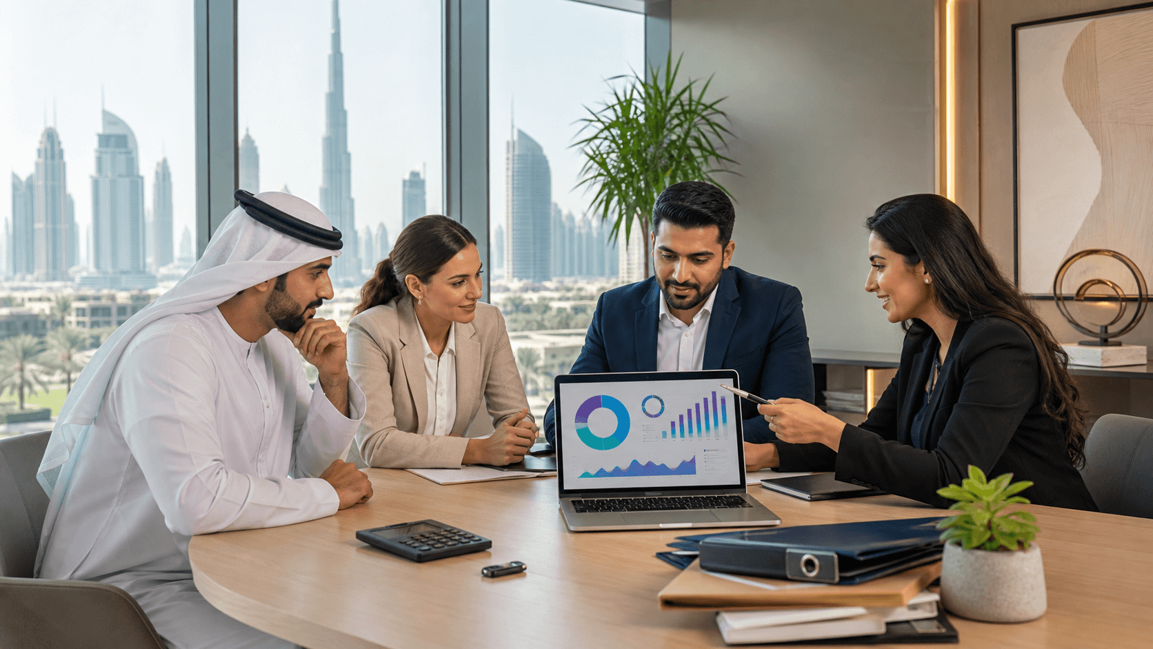 Modern UAE skyline beside a glowing digital security shield and gold certification badge on a blue background.