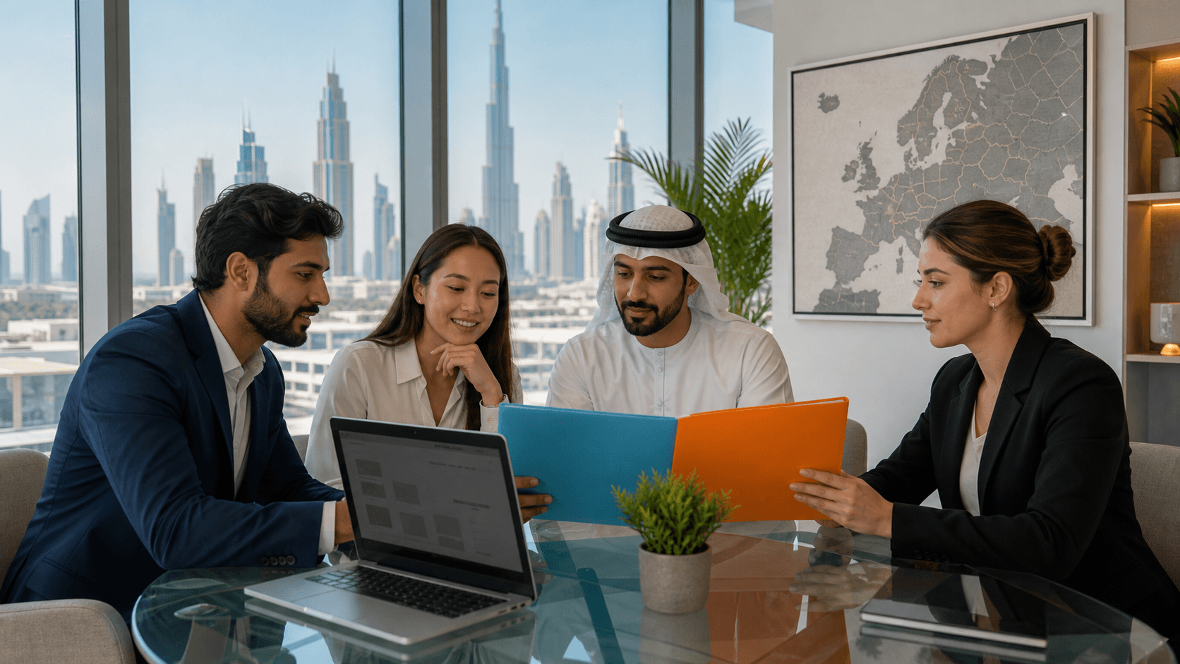 Split UAE and EU flags frame a glowing digital shield over a dark blue technology background.